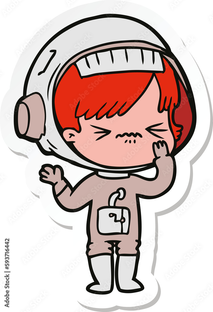 sticker of a angry cartoon space girl sticker of a angry cartoon space girl
