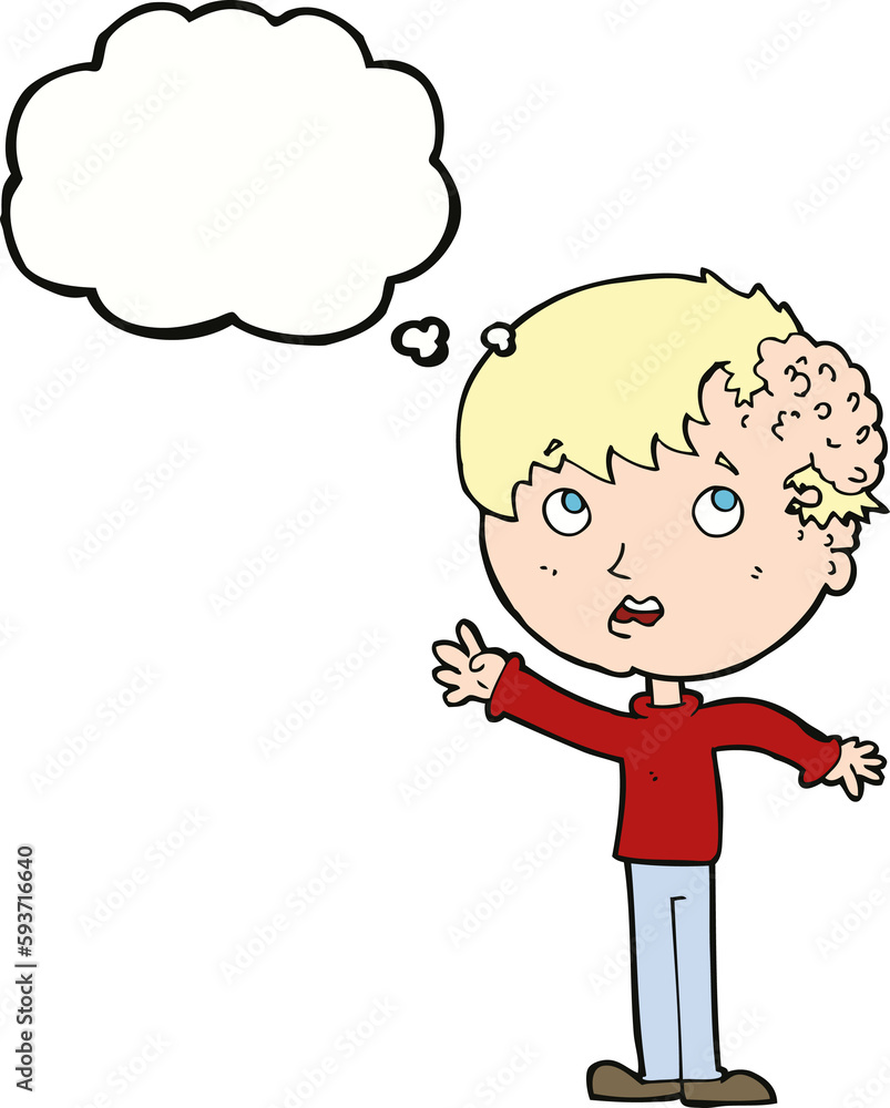 cartoon boy with growth on head with thought bubble cartoon boy with growth on head with thought bubble