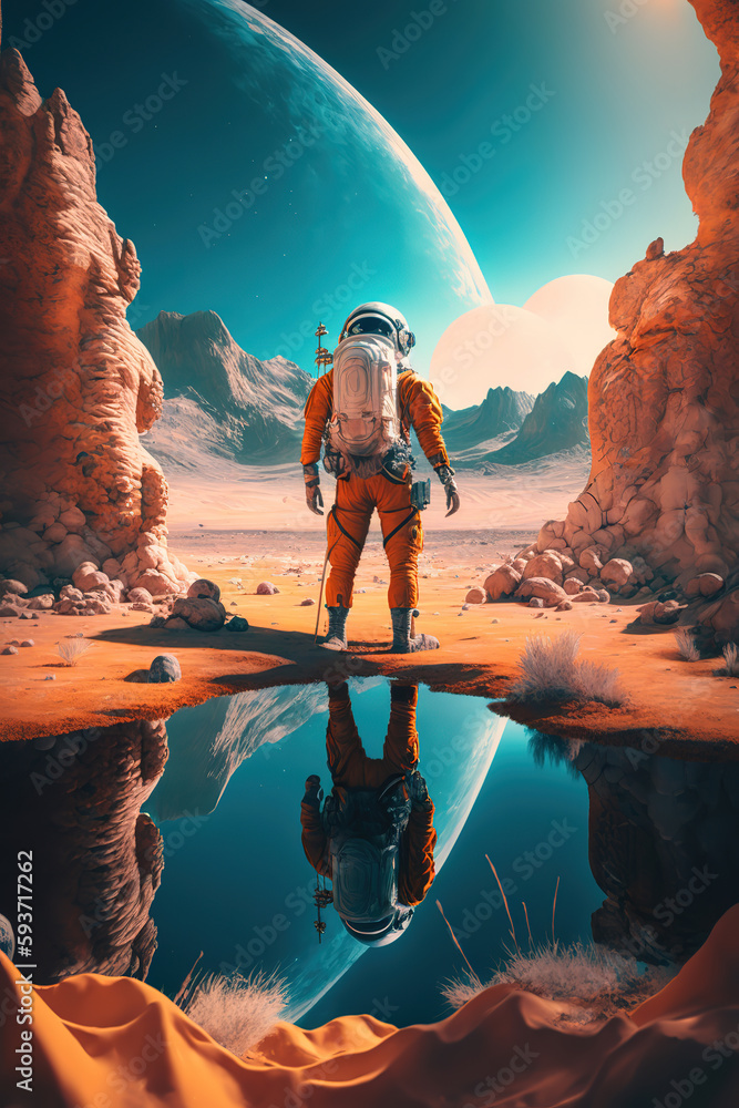  Astronaut exploring a surreal landscape  