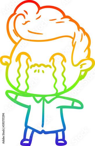 rainbow gradient line drawing cartoon man crying