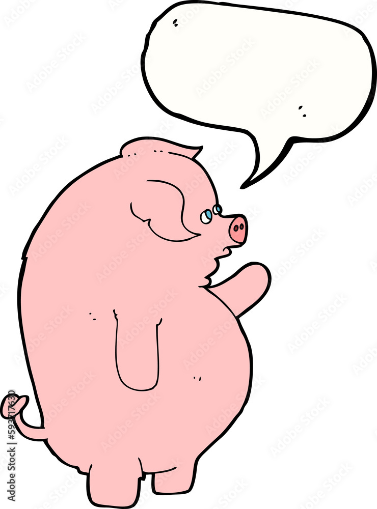 Obraz premium cartoon fat pig with speech bubble
