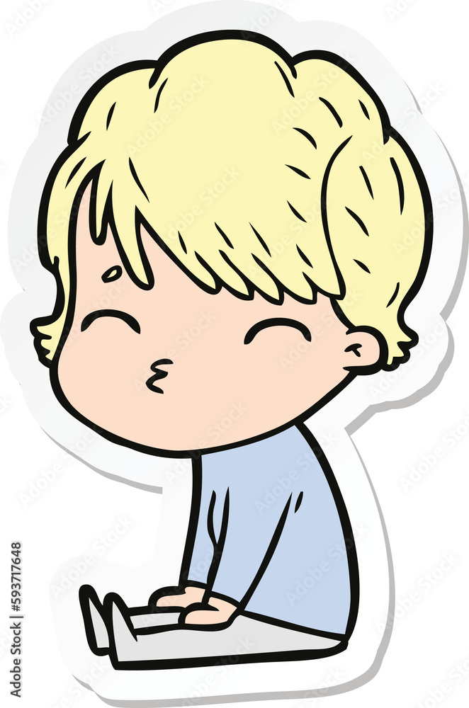 sticker of a cartoon woman thinking sticker of a cartoon woman thinking
