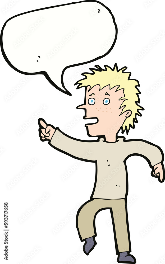 cartoon happy man pointing with speech bubble cartoon happy man pointing with speech bubble