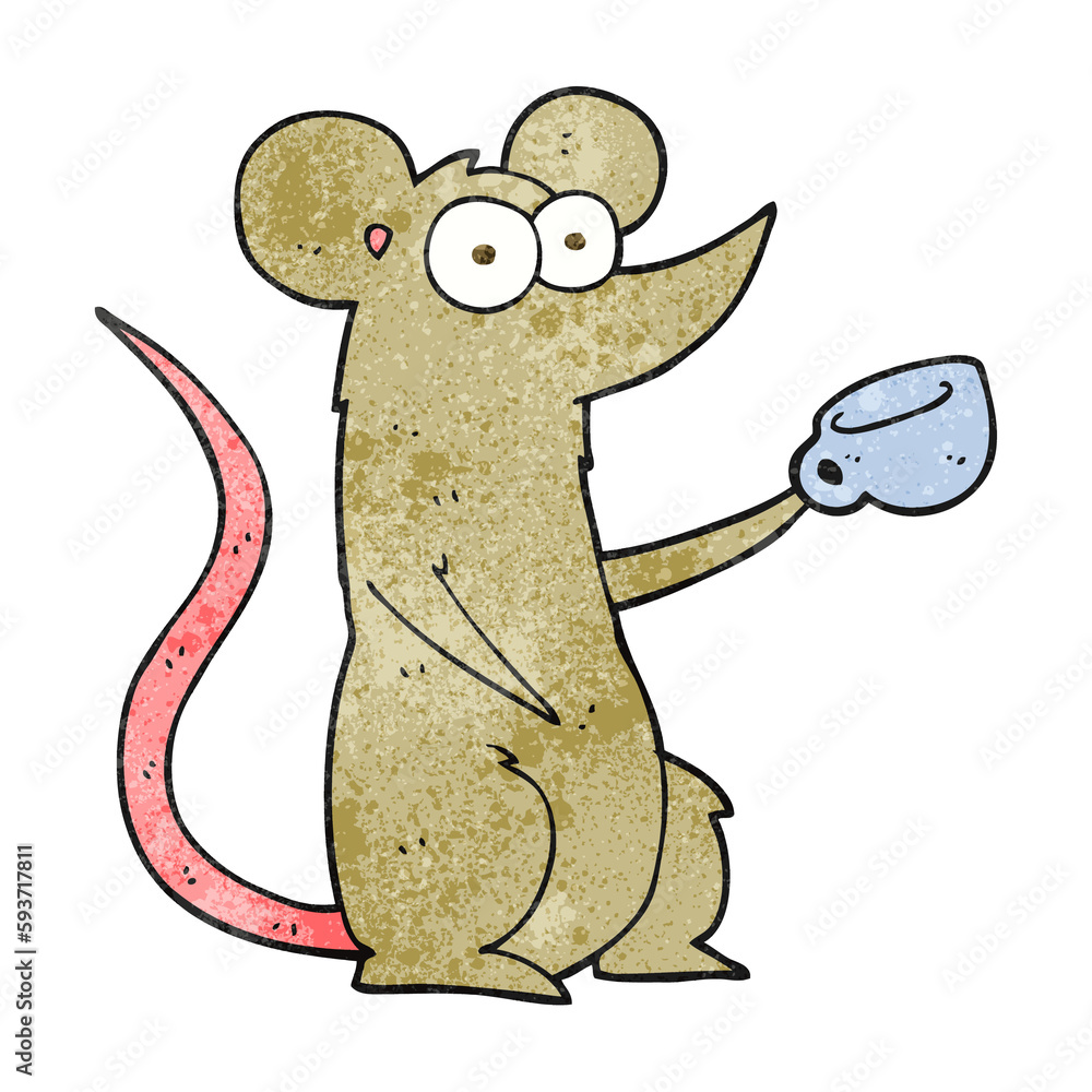 textured cartoon mouse with coffee cup textured cartoon mouse with coffee cup