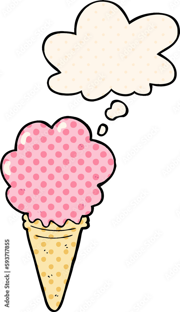 cartoon ice cream and thought bubble in comic book style cartoon ice cream and thought bubble in comic book style