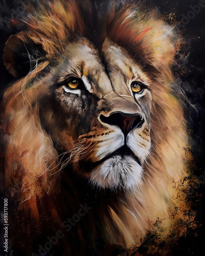 Lion portrait  face  nature  watercolor illustration 