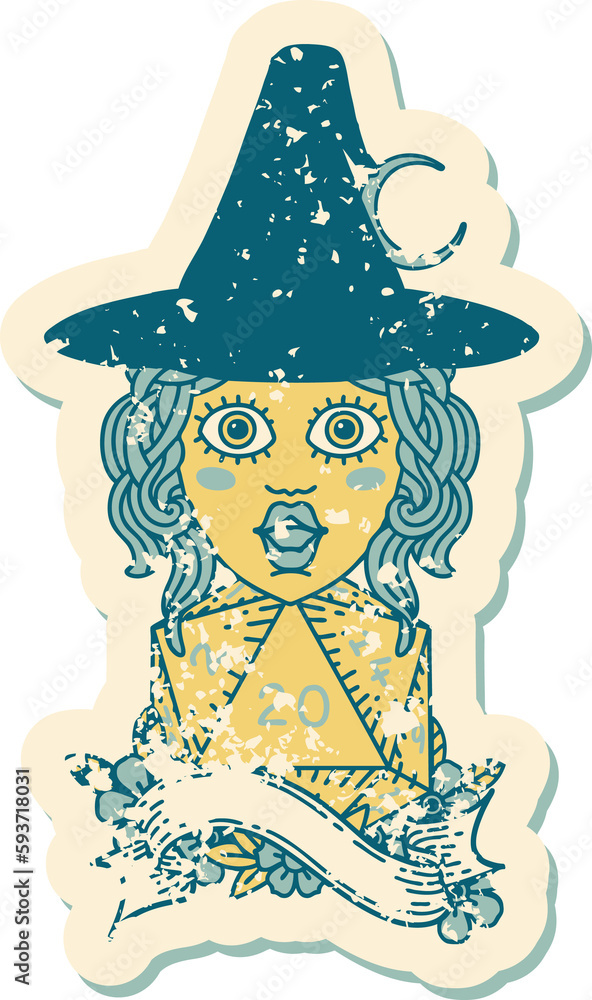 human mage with natural 20 D20 dice roll illustration human mage with natural 20 D20 dice roll illustration