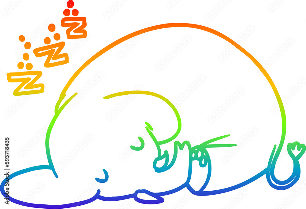 Fototapeta premium rainbow gradient line drawing cartoon sleeping elephant