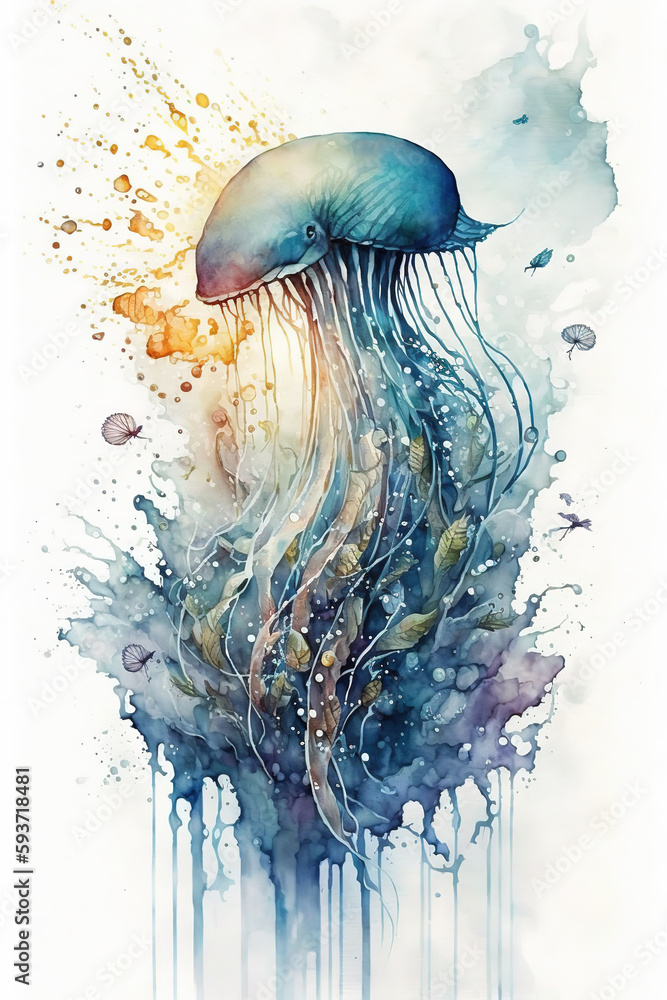 Fototapeta premium watercolor painting of a Jellyfish 