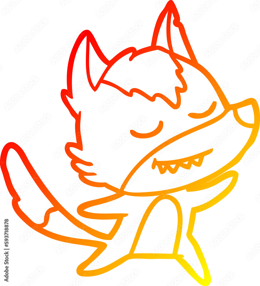 Fototapeta premium warm gradient line drawing friendly cartoon wolf dancing