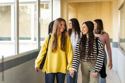 student friends inside the university photo
