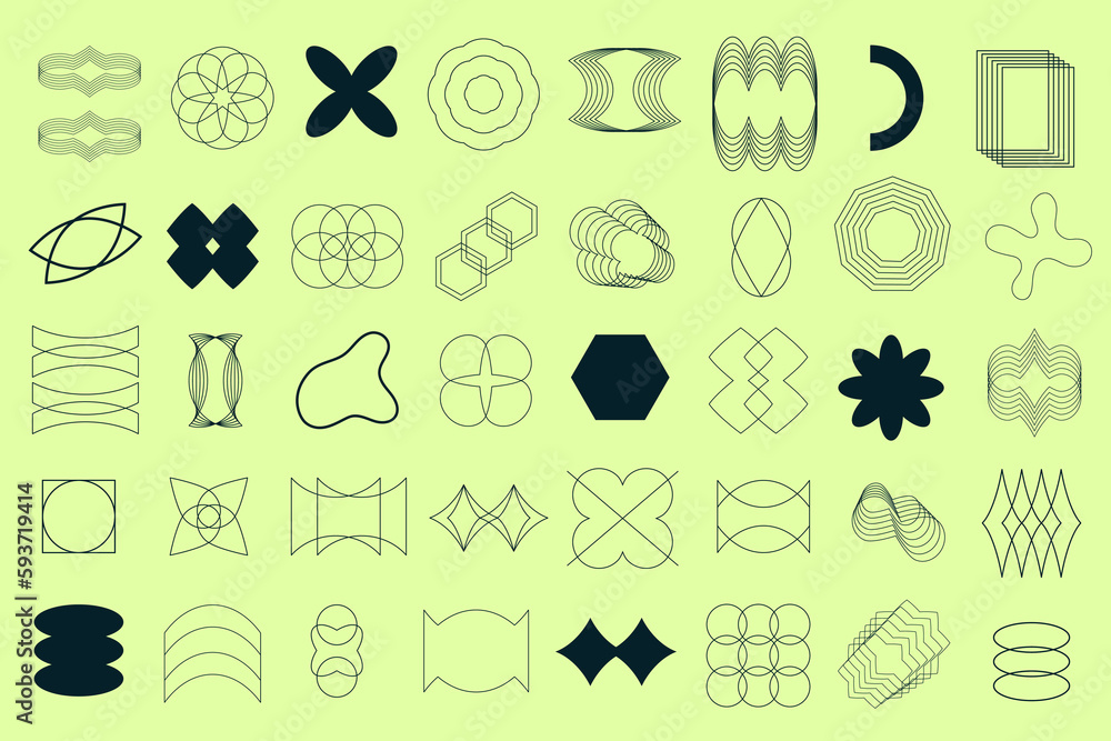 Retro minimal line abstract geometric shapes set