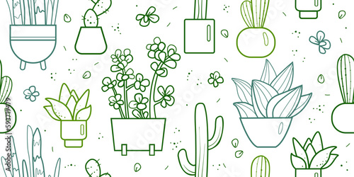 Vector succulents and cacti isolated on white background.  Endless pattern for fabric, textile, cards, banners, wrapping paper, wallpaper, prints, etc