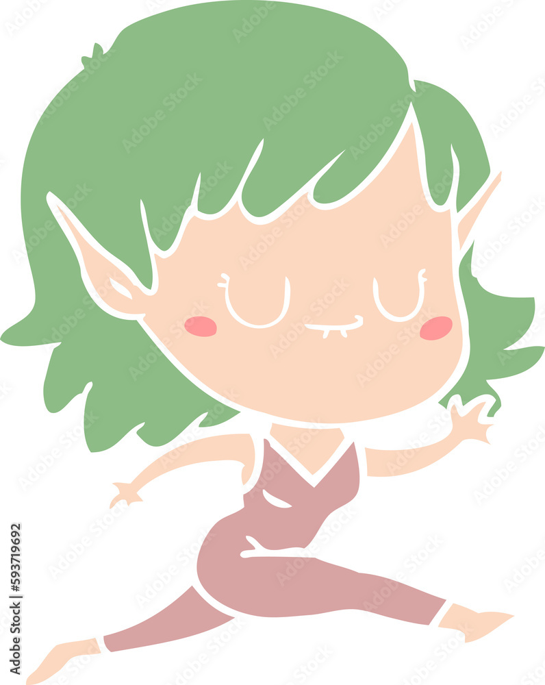 happy flat color style cartoon elf girl running happy flat color style cartoon elf girl running