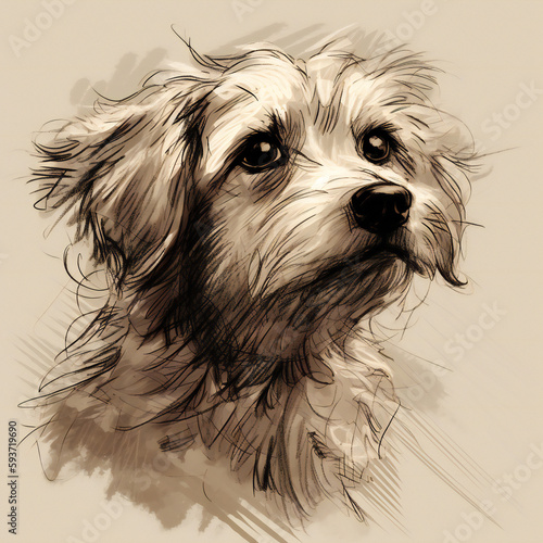 Wallpaper Mural dog sketch, hand-drawn detailed illustration, artistic canine portrait, expressive pencil drawing, pet artwork, perfect for design or print, animal lovers gift idea, generative AI Torontodigital.ca