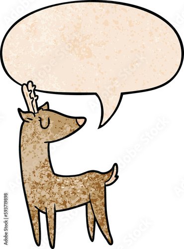 cartoon deer and speech bubble in retro texture style