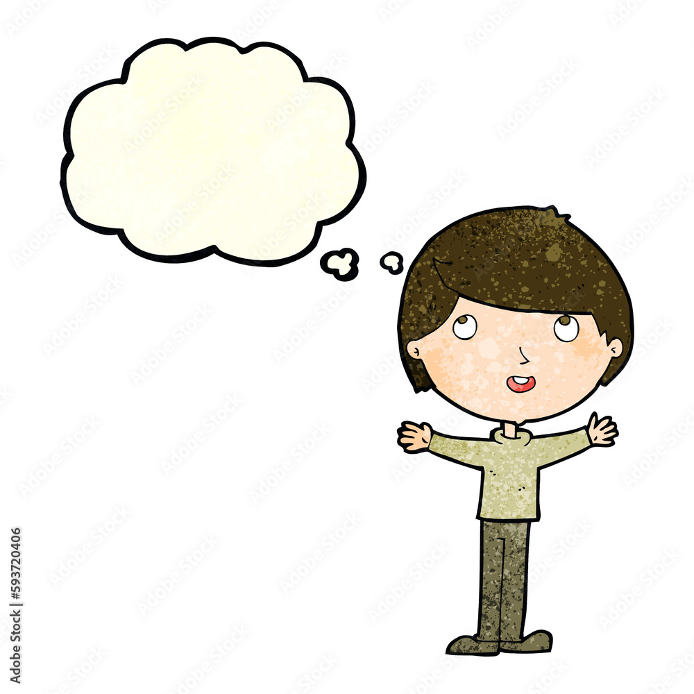 cartoon happy boy with thought bubble cartoon happy boy with thought bubble