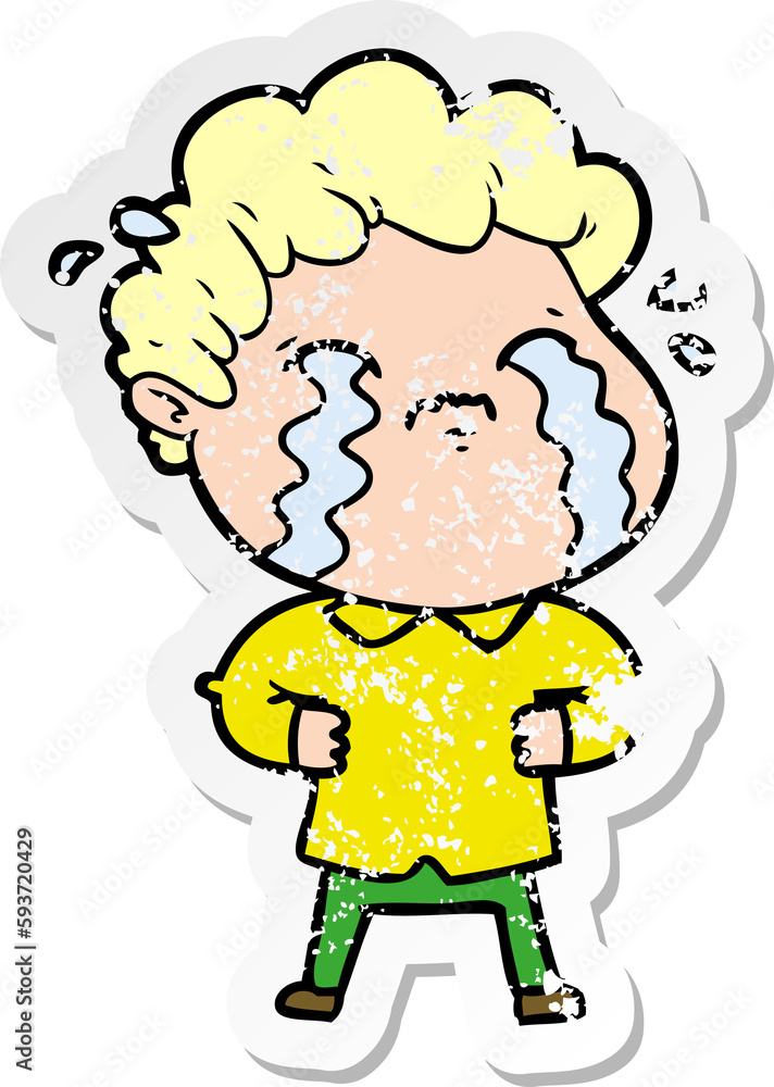 Fototapeta premium distressed sticker of a cartoon man crying