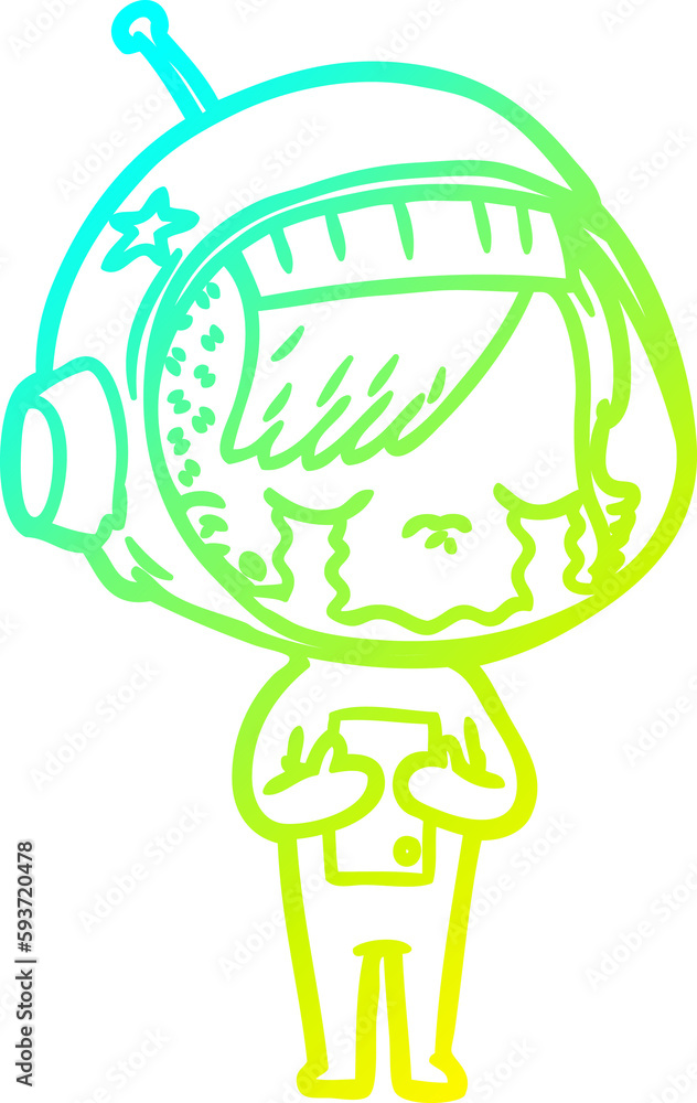cold gradient line drawing cartoon crying astronaut girl cold gradient line drawing cartoon crying astronaut girl