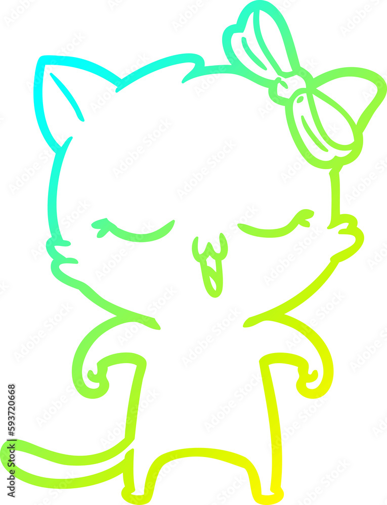 cold gradient line drawing cartoon cat with bow on head cold gradient line drawing cartoon cat with bow on head