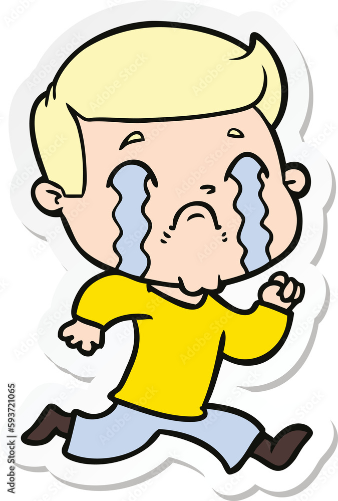 sticker of a cartoon man crying