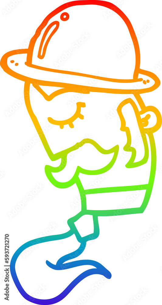 rainbow gradient line drawing cartoon man wearing hat rainbow gradient line drawing cartoon man wearing hat