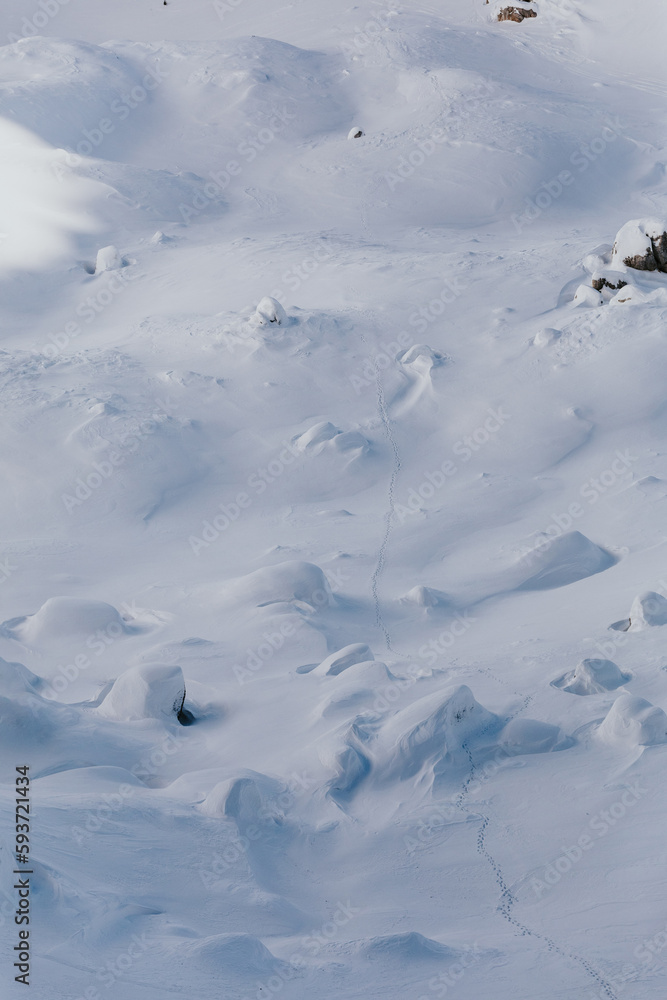 Path In Snow Through The Valley. Path In Snow Through The Valley.
