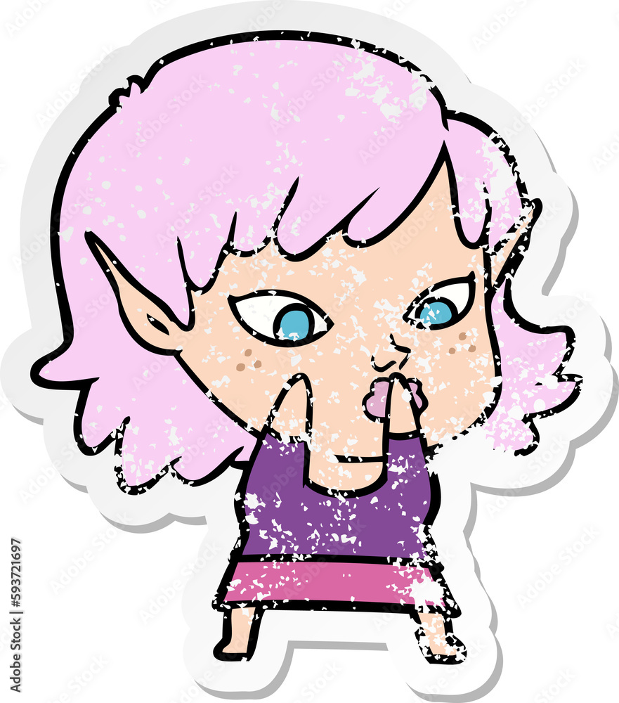 Obraz premium distressed sticker of a pretty cartoon elf girl