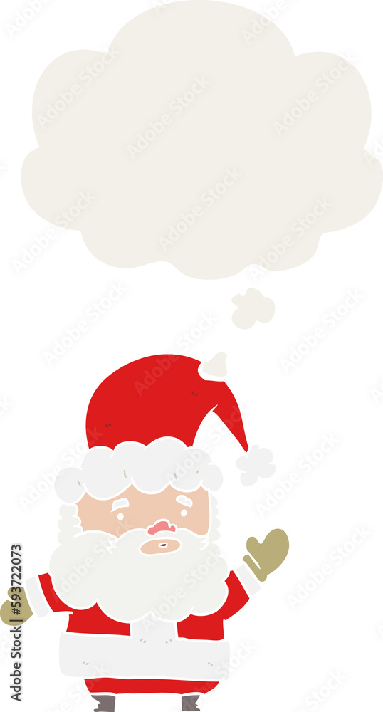 cartoon santa claus and thought bubble in retro style