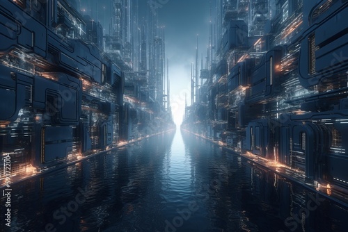 A futuristic cityscape with advanced artificial intelligence and automation technology  Generative AI