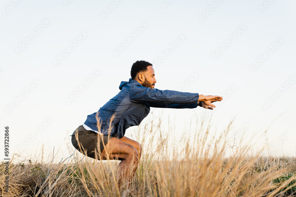 Sport Man Practicing Exercise And Workout Outside Sport Man Practicing Exercise And Workout Outside