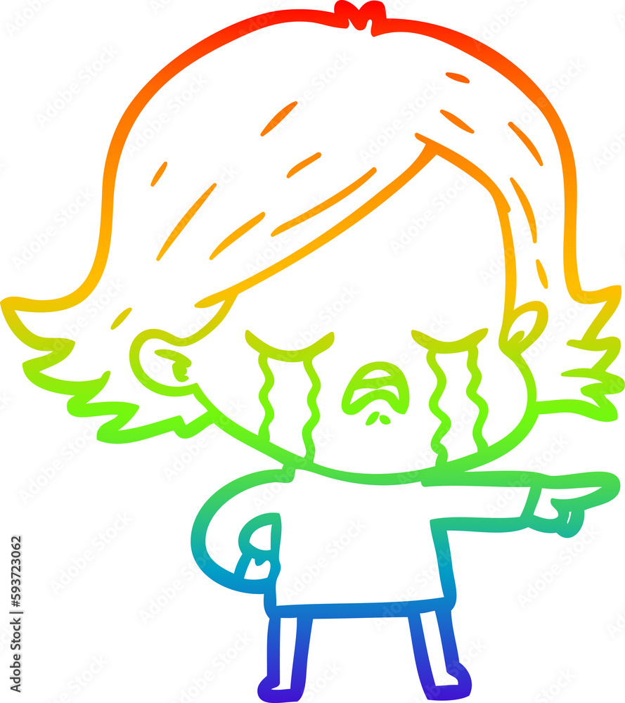 rainbow gradient line drawing cartoon girl crying and pointing rainbow gradient line drawing cartoon girl crying and pointing