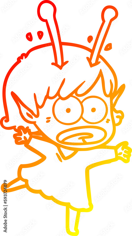 warm gradient line drawing cartoon shocked alien girl warm gradient line drawing cartoon shocked alien girl
