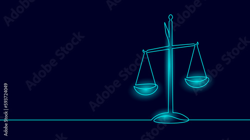 One line continuous judgment lawyer scale symbol concept. Crime punishment verdict justice system government. Digital justice legal decision single line sketch drawing vector illustration
