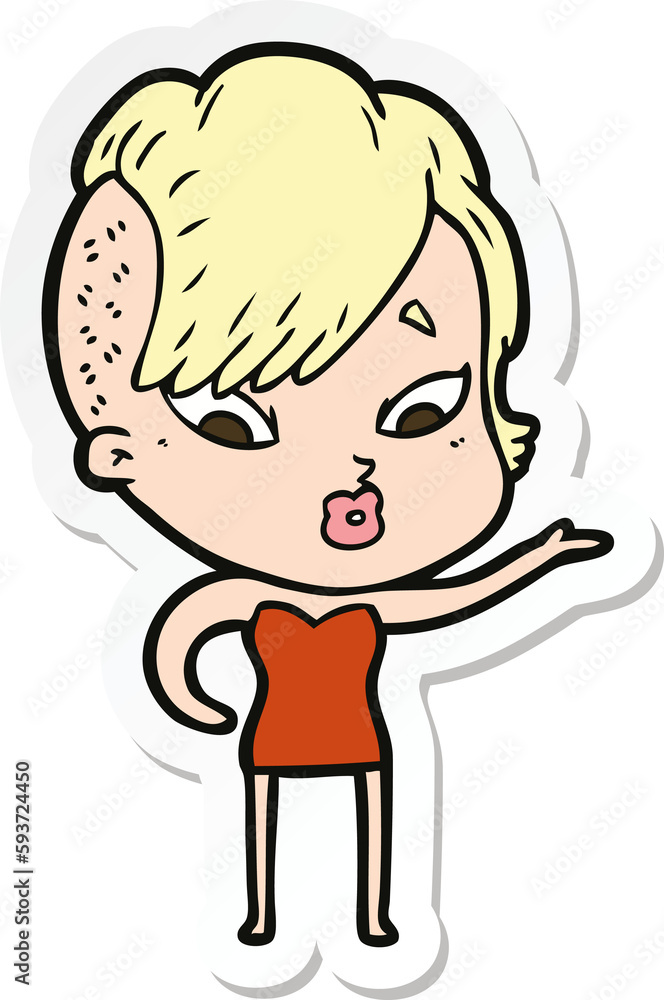 sticker of a cartoon surprised girl