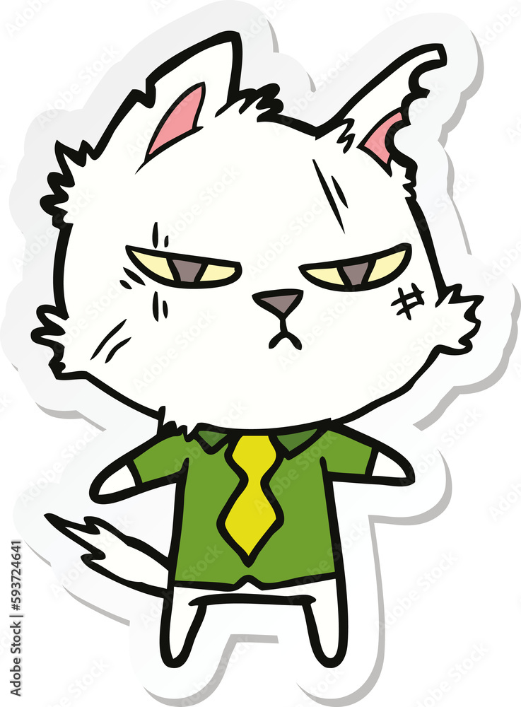 sticker of a tough cartoon cat in shirt and tie sticker of a tough cartoon cat in shirt and tie