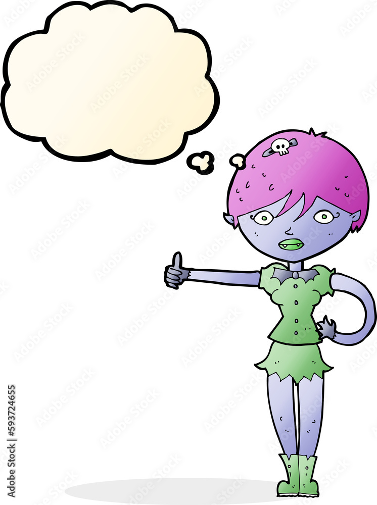 Fototapeta premium cartoon vampire girl giving thumbs up symbol with thought bubble