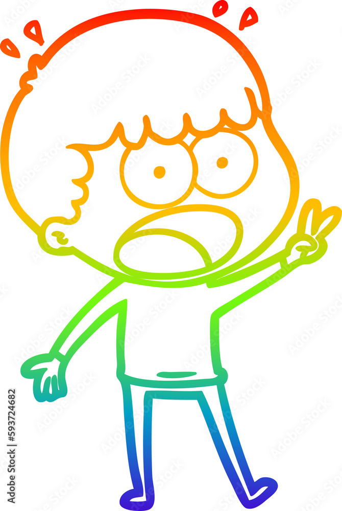 rainbow gradient line drawing cartoon shocked man rainbow gradient line drawing cartoon shocked man