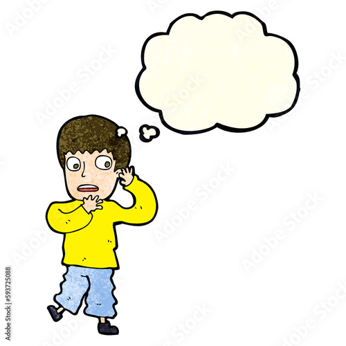 cartoon frightened boy with thought bubble