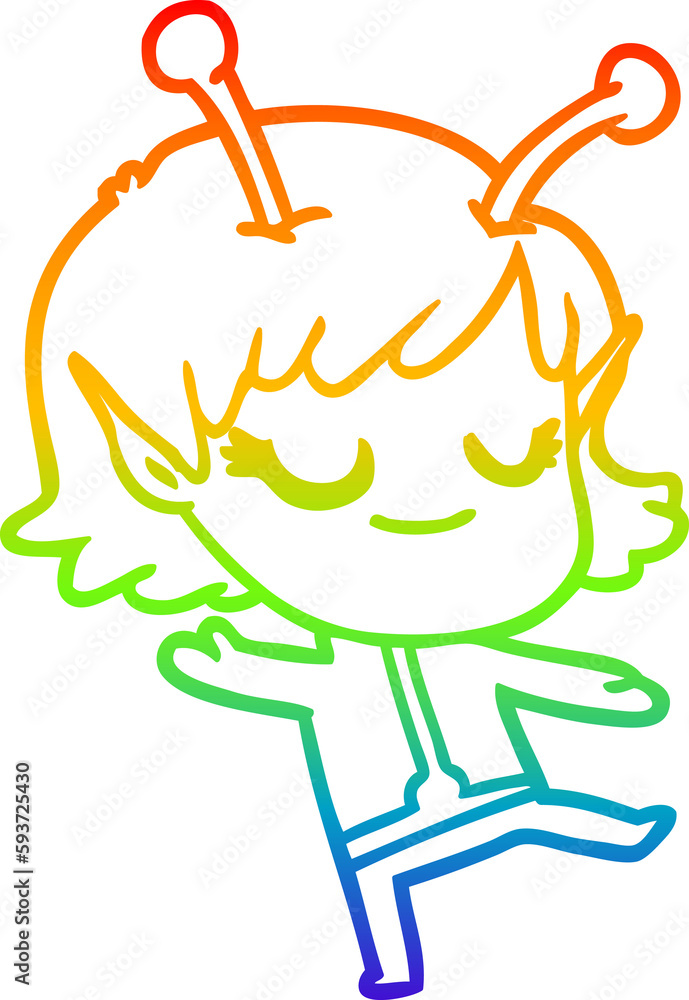 rainbow gradient line drawing smiling alien girl cartoon rainbow gradient line drawing smiling alien girl cartoon