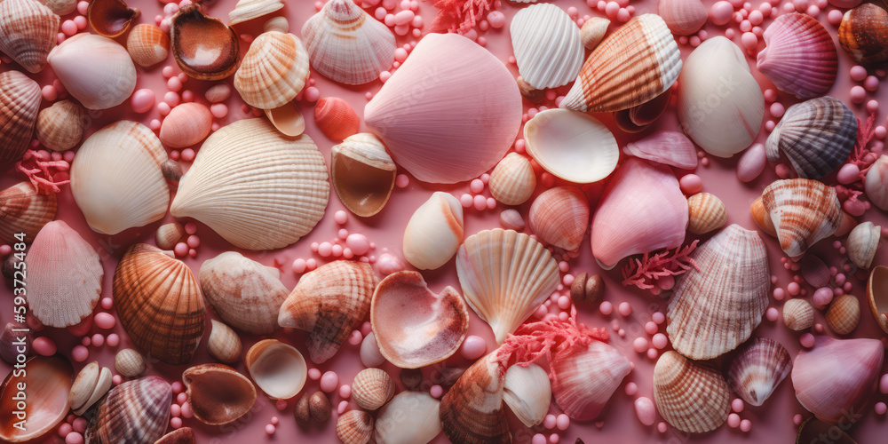 A beautiful pink seashell and coral background A beautiful pink seashell and coral background