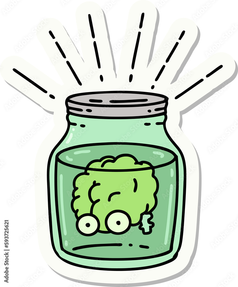 sticker of tattoo style brain in jar sticker of tattoo style brain in jar