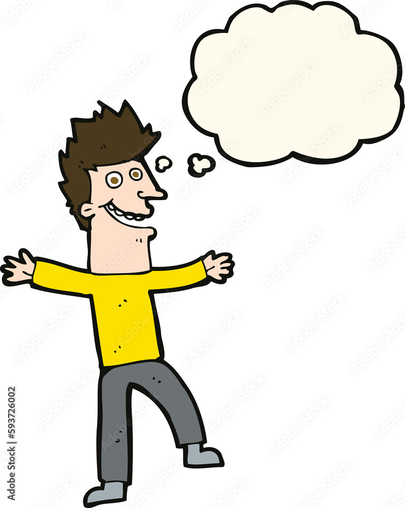 cartoon happy man with thought bubble cartoon happy man with thought bubble