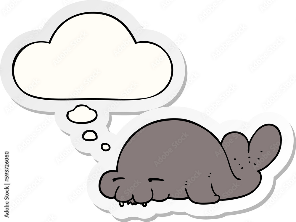 cartoon seal and thought bubble as a printed sticker cartoon seal and thought bubble as a printed sticker