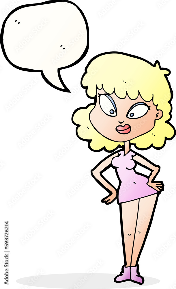 cartoon woman with hands on hips with speech bubble cartoon woman with hands on hips with speech bubble