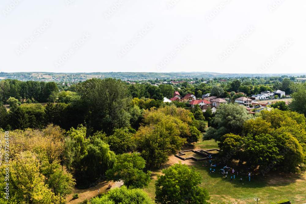 Aerial view of Chindia park seen from the tower. Targoviste, Romania.