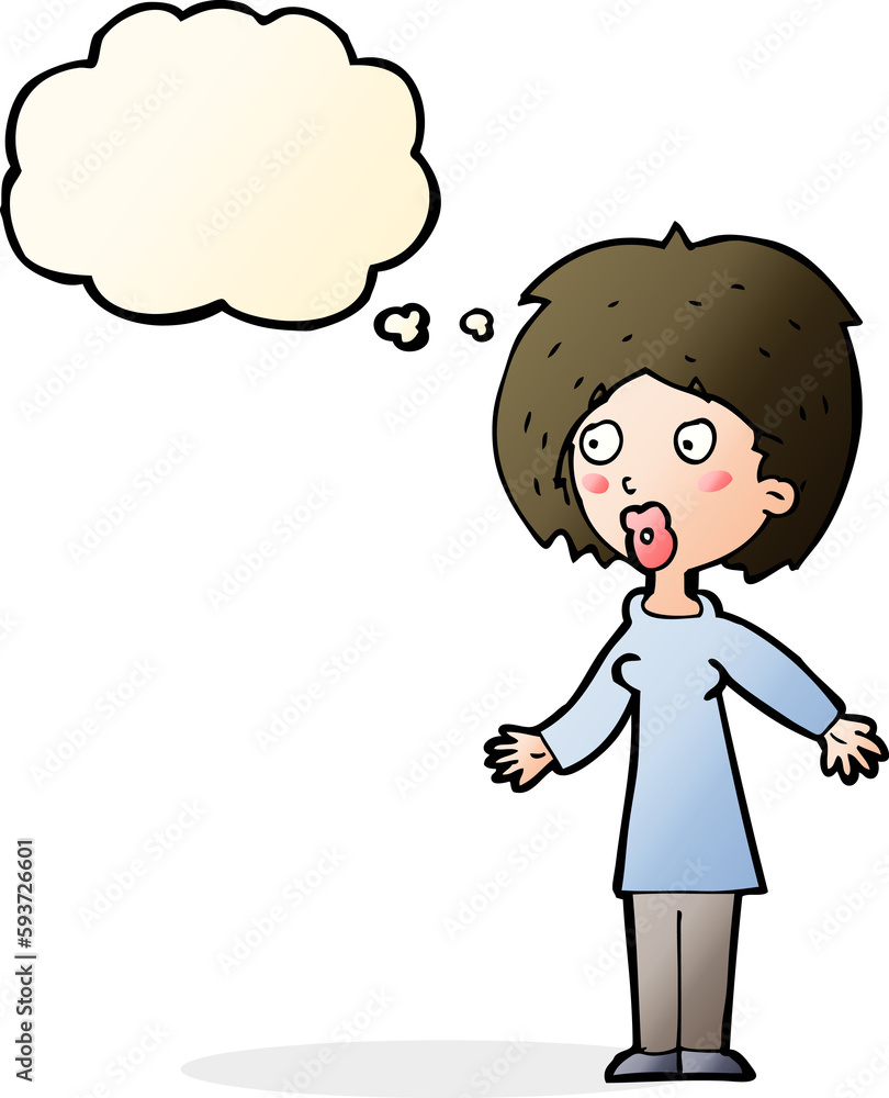 cartoon surprised woman with thought bubble cartoon surprised woman with thought bubble