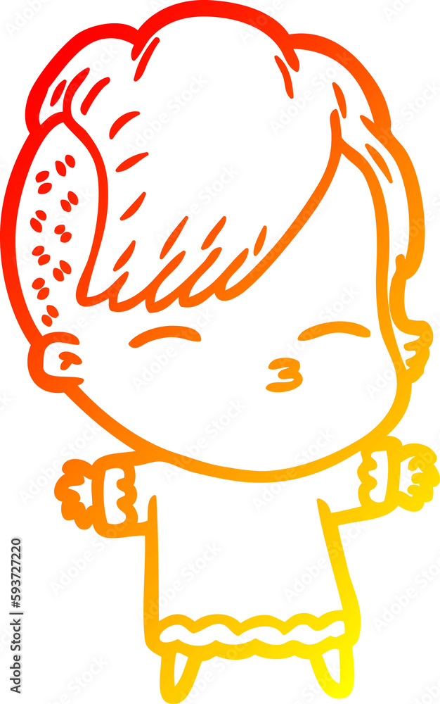 warm gradient line drawing cartoon squinting girl warm gradient line drawing cartoon squinting girl