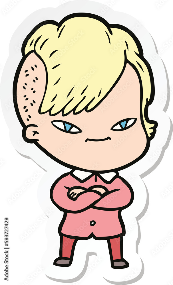 sticker of a cute cartoon girl with hipster haircut sticker of a cute cartoon girl with hipster haircut