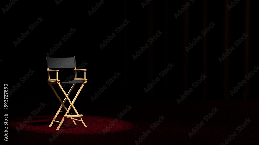Fototapeta premium Folding chair on a red background. Director's chair. Scene. 3d render illustration mock up
